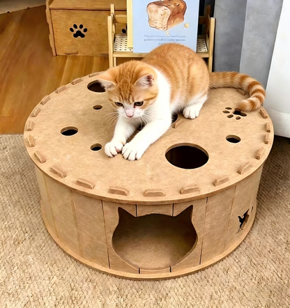 All-Season Felt Cat Tunnel Bed - Donut Shape Hideaway with Integrated Cat Toy
