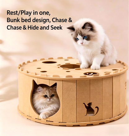 All-Season Felt Cat Tunnel Bed - Donut Shape Hideaway with Integrated Cat Toy