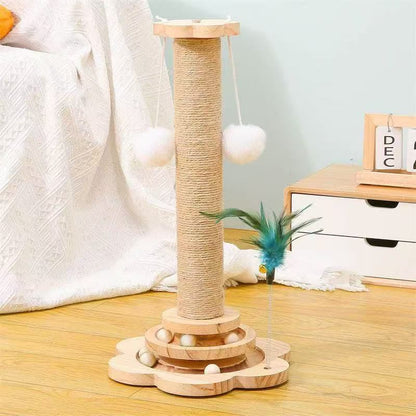 Sisal Cat Scratcher Tree Bed 2in1 Wear Resistant Non Shedding Small Home Cat Turntable Ball Toy