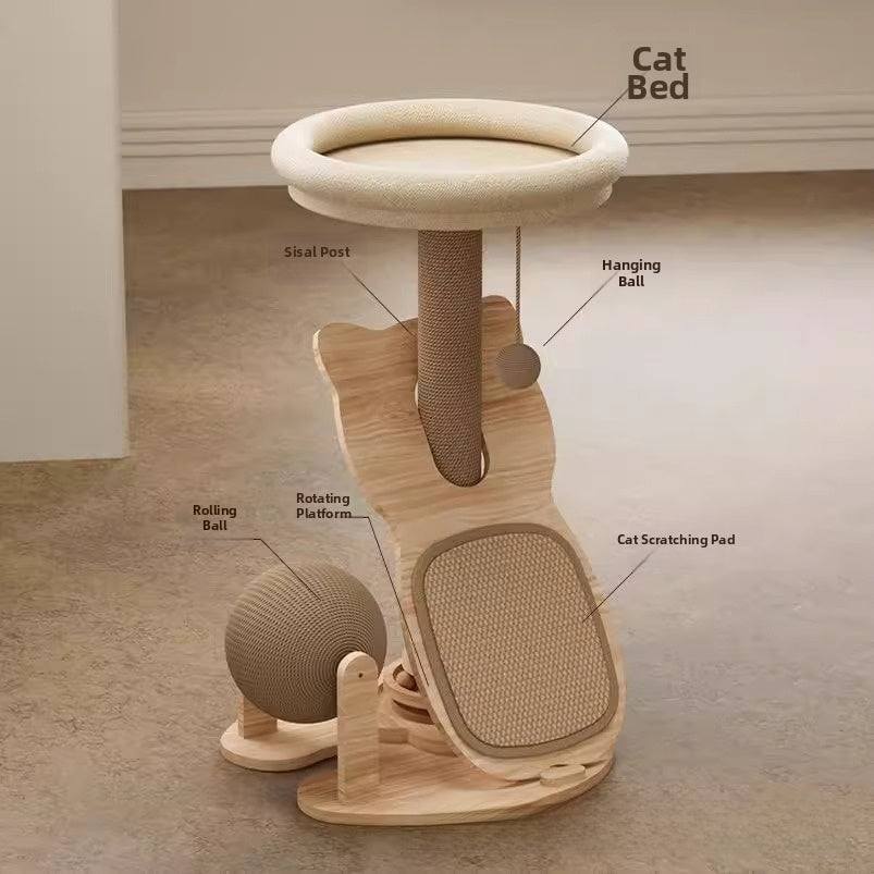 Sisal Cat Scratcher Tree Bed 2in1 Wear Resistant Non Shedding Small Home Cat Turntable Ball Toy