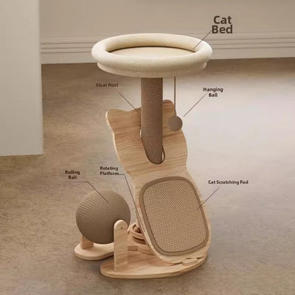 Sisal Cat Scratcher Tree Bed 2in1 Wear Resistant Non Shedding Small Home Cat Turntable Ball Toy