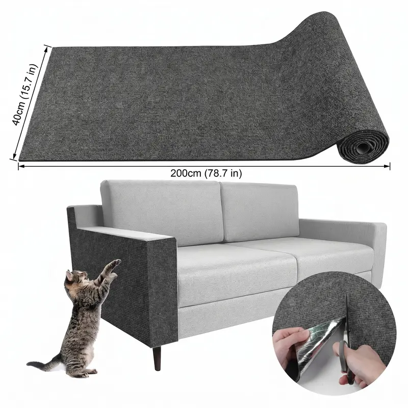 Smart Well Kawaii Cat Scratcher Mat Self-Adhesive Felt Scratch Pad & Wall Protector for Sofa Door Wall Mounted Board with Bell