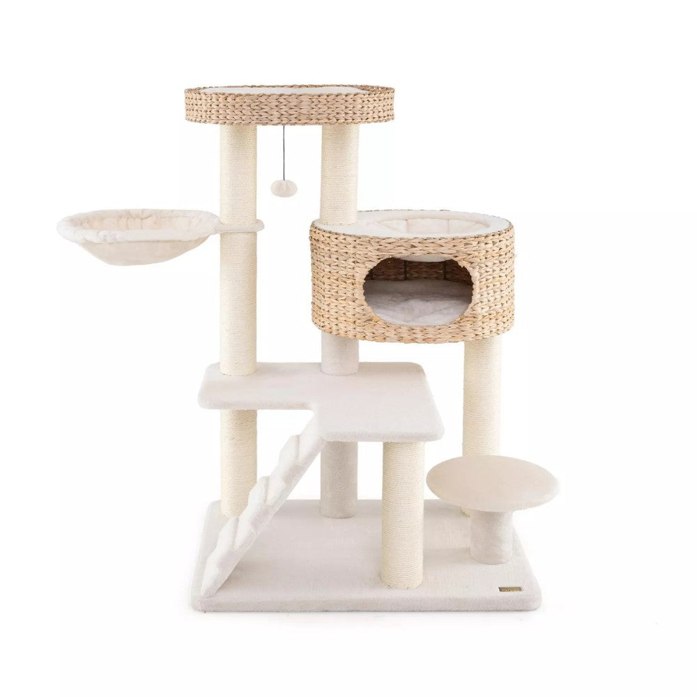 Modern Cat Tree for Indoor Cats with Cattail Fluff Condo and Top Perch Bark&Paw Lab