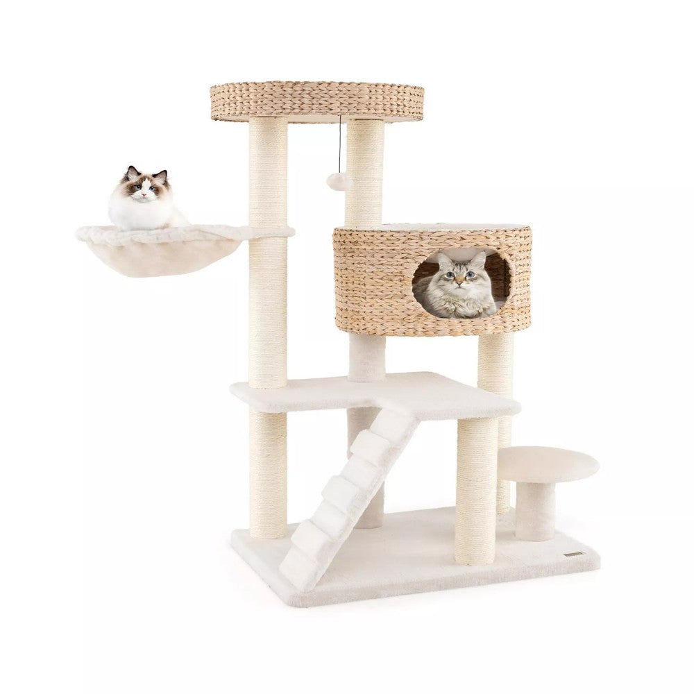 Modern Cat Tree for Indoor Cats with Cattail Fluff Condo and Top Perch Bark&Paw Lab