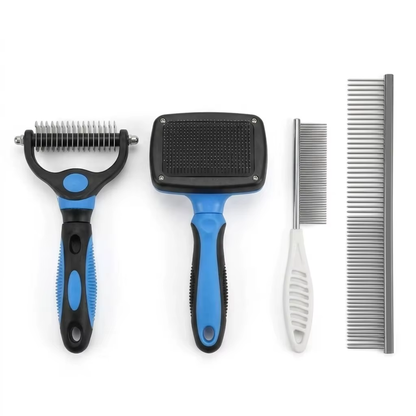 4-in-1 Professional Pet Grooming Brush Kit – Stainless Steel Comb Set for Dogs & Cats