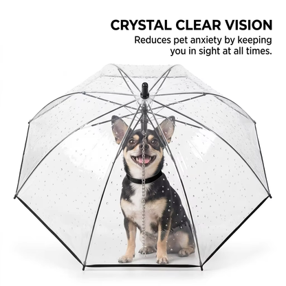 Dog Umbrella with Leash & C-Handle Transparent Pet Walking Umbrella for Small Dogs & Cats Keeps Pets Dry