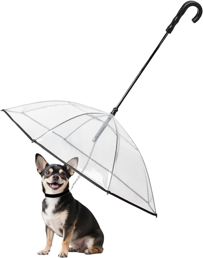 Dog Umbrella with Leash & C-Handle Transparent Pet Walking Umbrella for Small Dogs & Cats Keeps Pets Dry