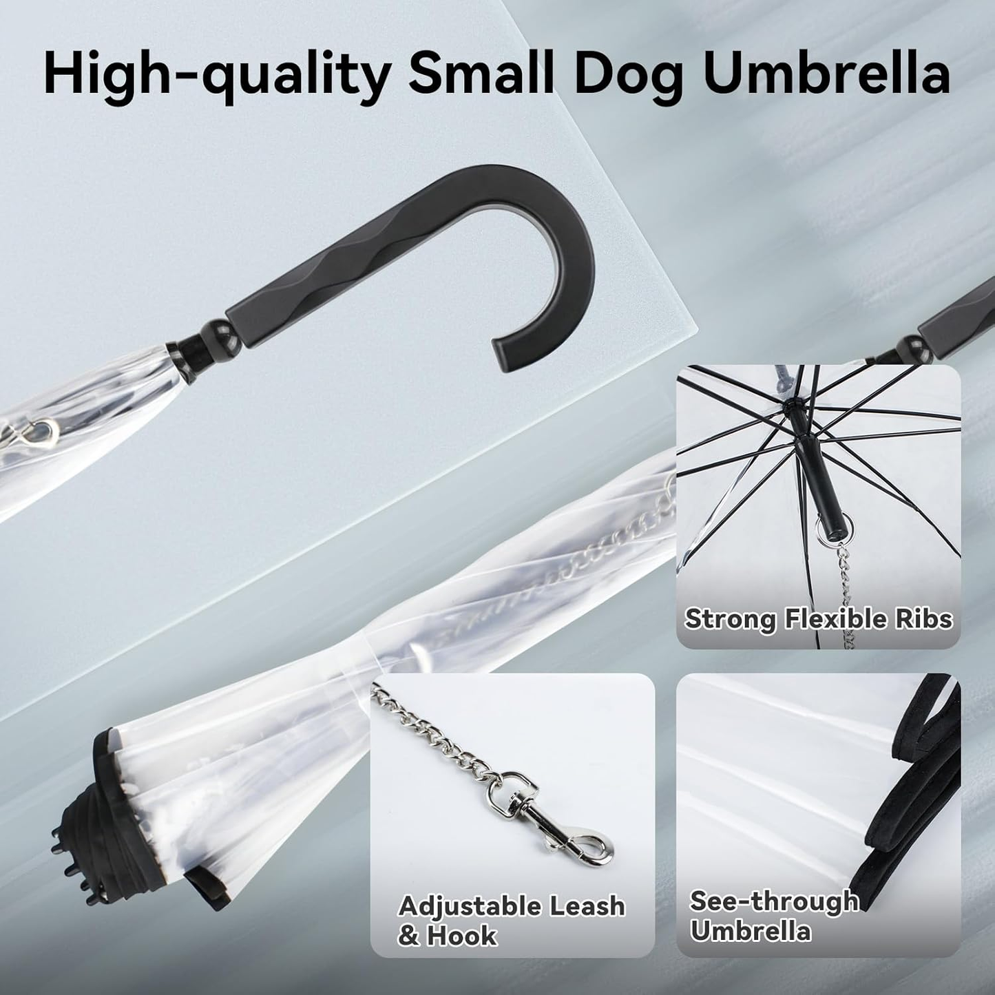 Dog Umbrella with Leash & C-Handle Transparent Pet Walking Umbrella for Small Dogs & Cats Keeps Pets Dry