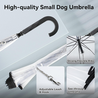 Dog Umbrella with Leash & C-Handle Transparent Pet Walking Umbrella for Small Dogs & Cats Keeps Pets Dry