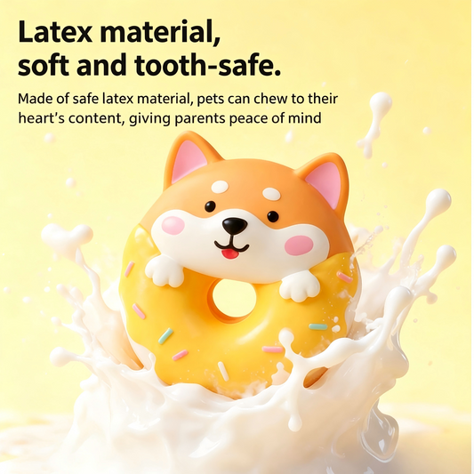 Squeaky Cartoon Donut Latex Dog Teething Toy