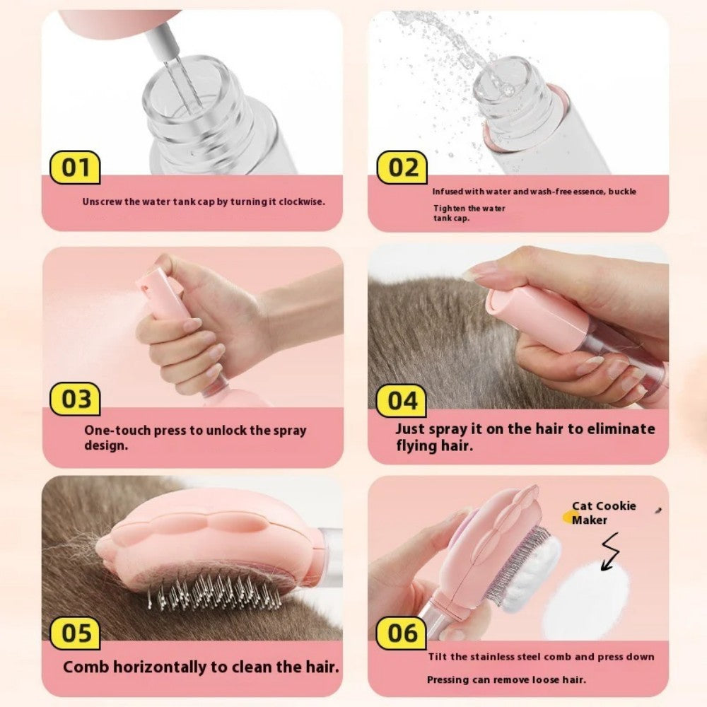 Self-Cleaning Pet Brush Comb with Spray Bark&Paw Lab