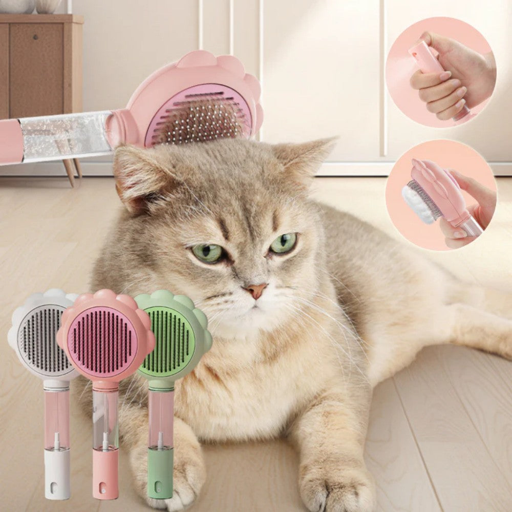 Self-Cleaning Pet Brush Comb with Spray Bark&Paw Lab