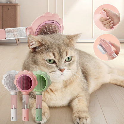 Self-Cleaning Pet Brush Comb with Spray Bark&Paw Lab