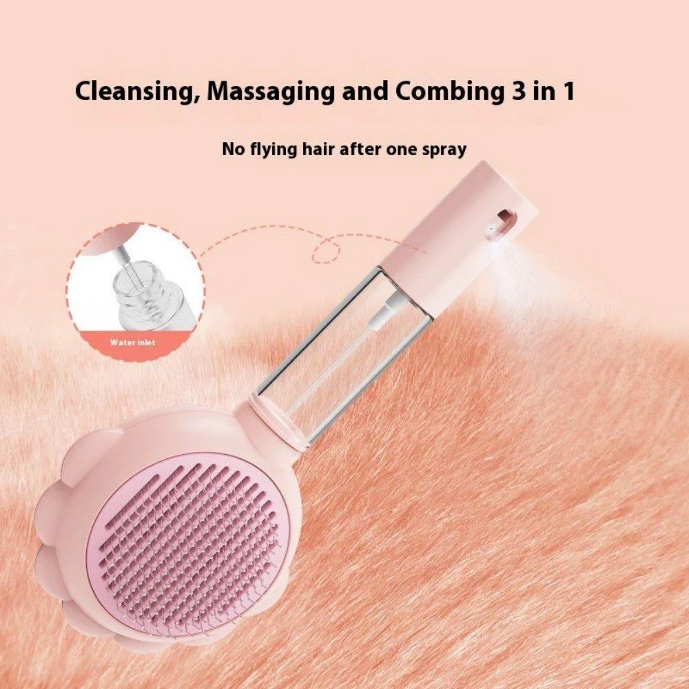 Self-Cleaning Pet Brush Comb with Spray Bark&Paw Lab