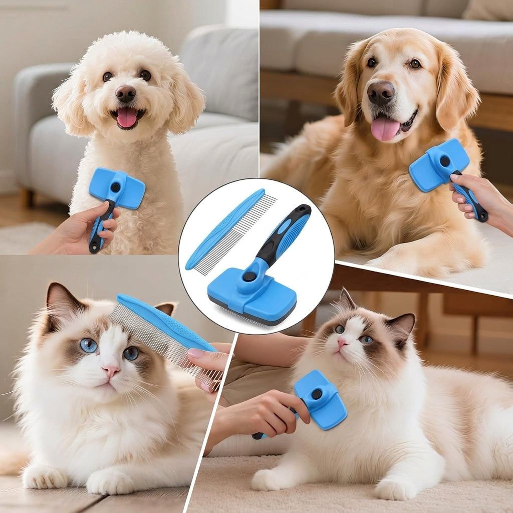 7 in 1 Pet Grooming Kits Dog&Cat Comb Deshedding Brush Nail Clipper with File Bath Brush Premium Pet Supplies