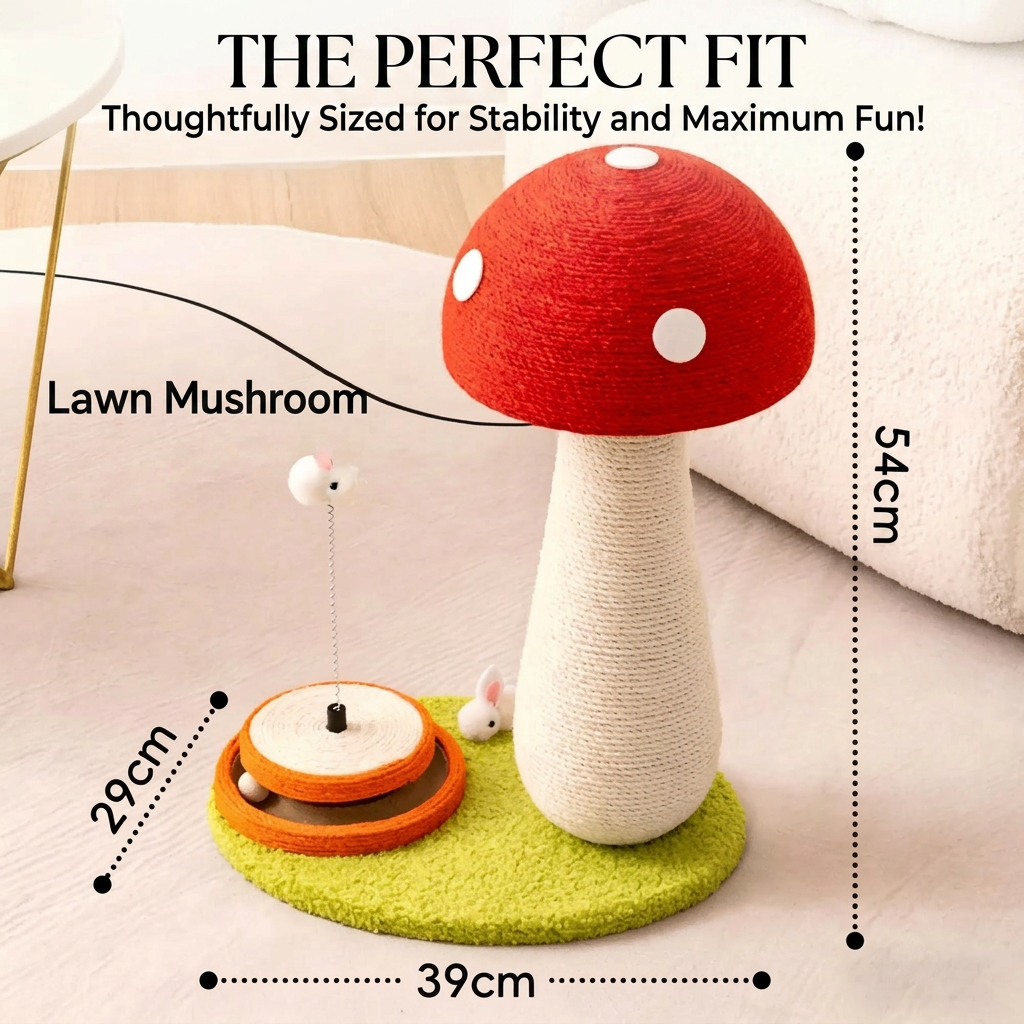 Large Red Mushroom Cat Scratcher Full Sisal Space-Saving Cat Tree