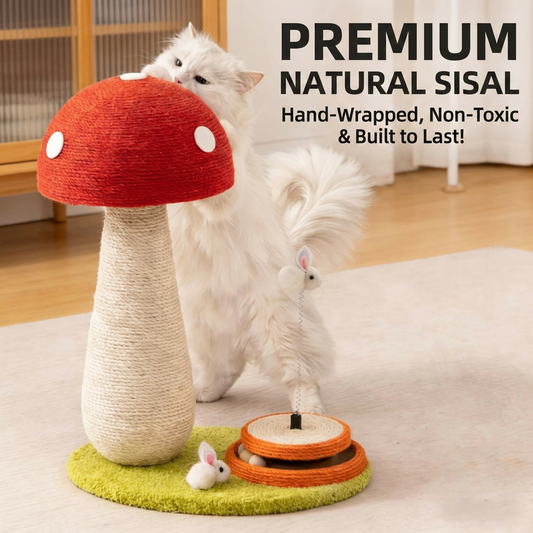 Large Red Mushroom Cat Scratcher Full Sisal Space-Saving Cat Tree