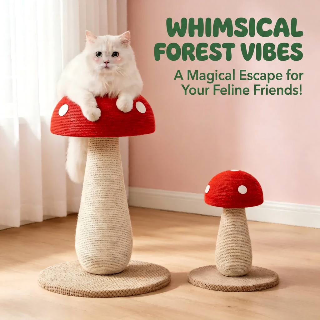 Large Red Mushroom Cat Scratcher Full Sisal Space-Saving Cat Tree