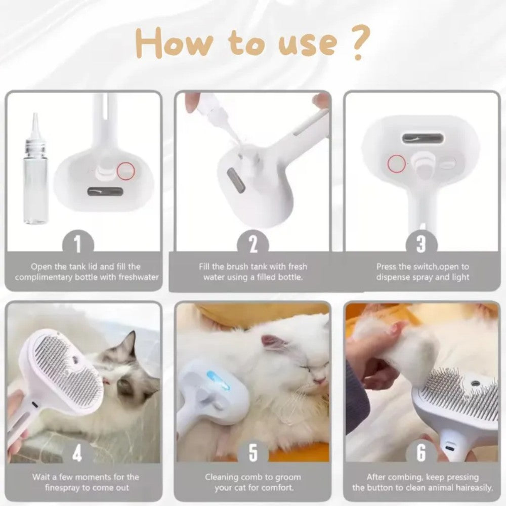 Cat and Dog Steam Brush Pet Grooming Tool Hair Shedding 3 in 1 Massage Combs Steam Brush