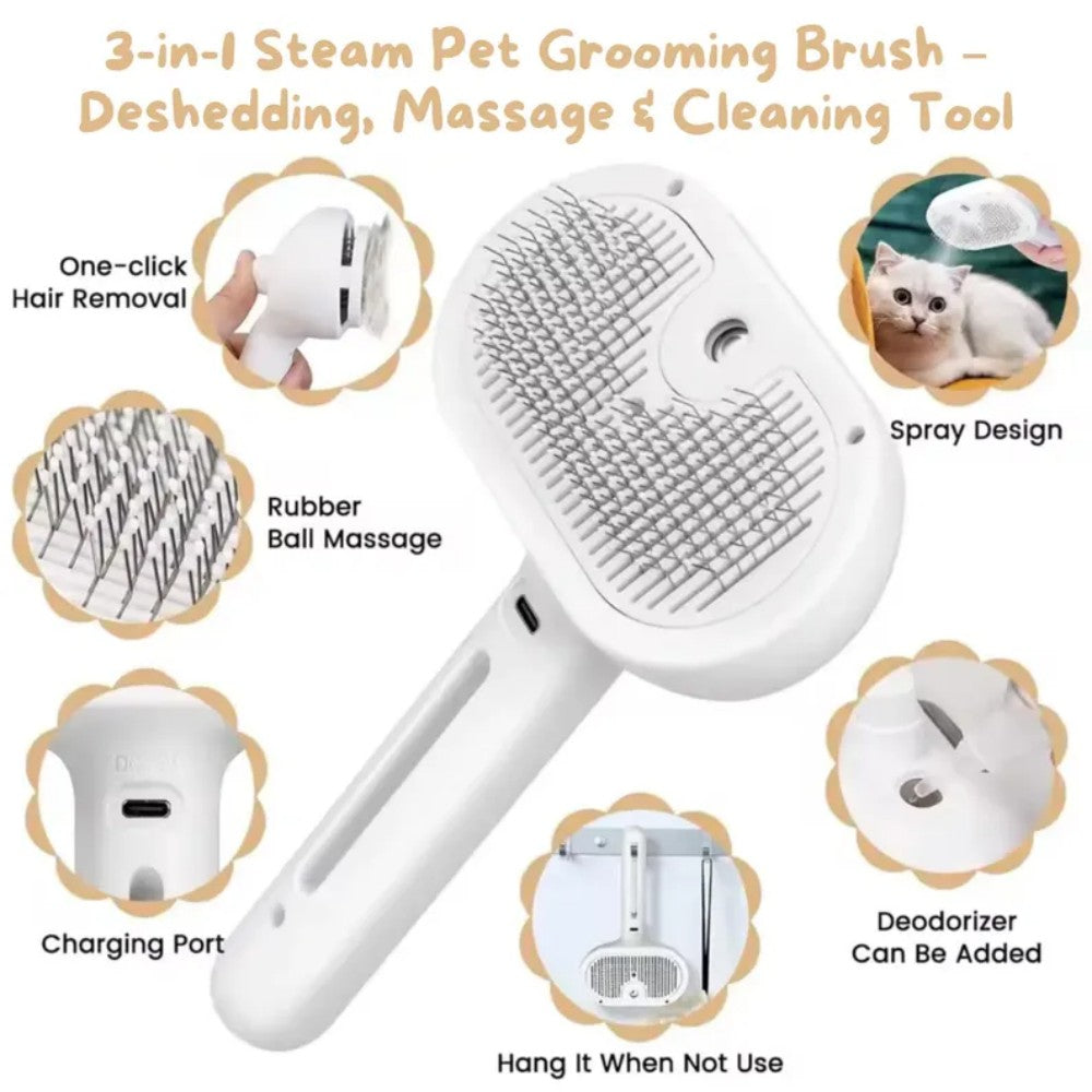 Cat and Dog Steam Brush Pet Grooming Tool Hair Shedding 3 in 1 Massage Combs Steam Brush