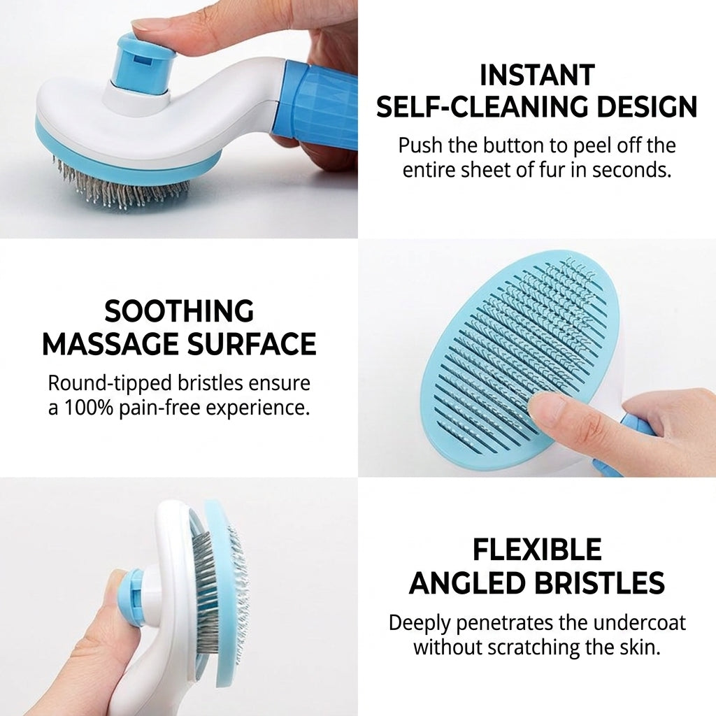One-Touch Release 3-in-1 Pet Grooming Steam Brush Electric Dog & Cat Hair Remover with Massage and Spray Function