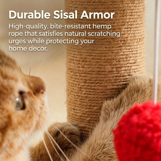 Vertical Cat Climbing Tree & Scratcher Cedar Sisal Scratching Post Dust-Free Cat Scratching Board & Toy
