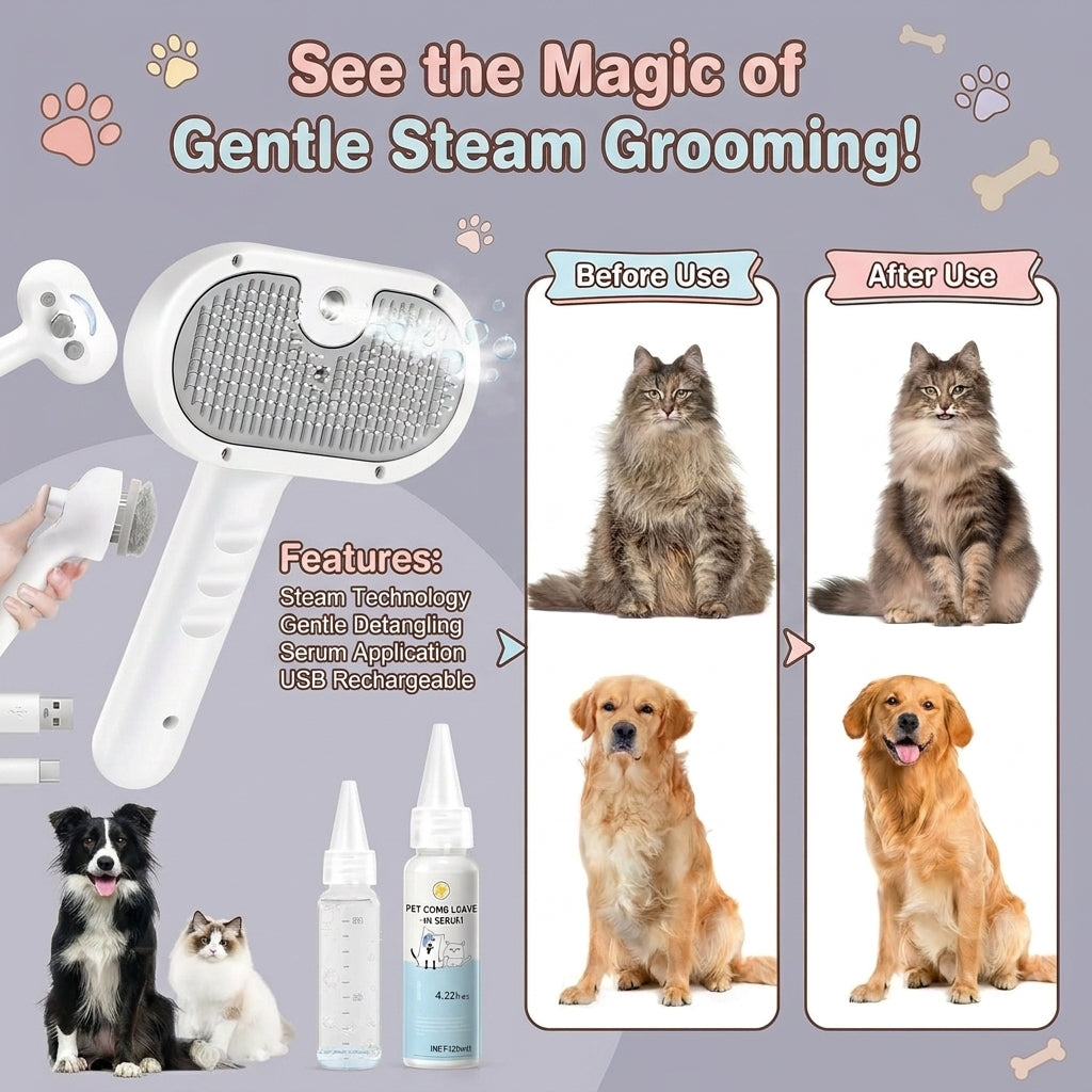 Safe Cool Mist 3 in 1 Massage Comb for Cats Dogs Removes Floating Hair Remover Cleaner