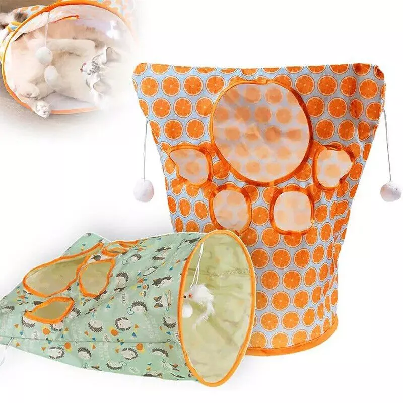 Interactive cat tunnel toy with Dangling mouse crinkle sounds Bark&Paw Lab