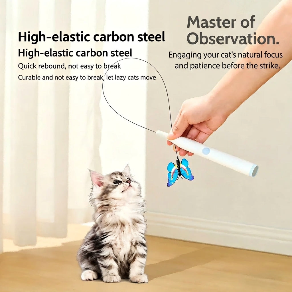 Electric Suction Cup Butterfly Cat Toy Interactive Flying Teaser with Steel Wire Long Rod Self Entertaining for Cats
