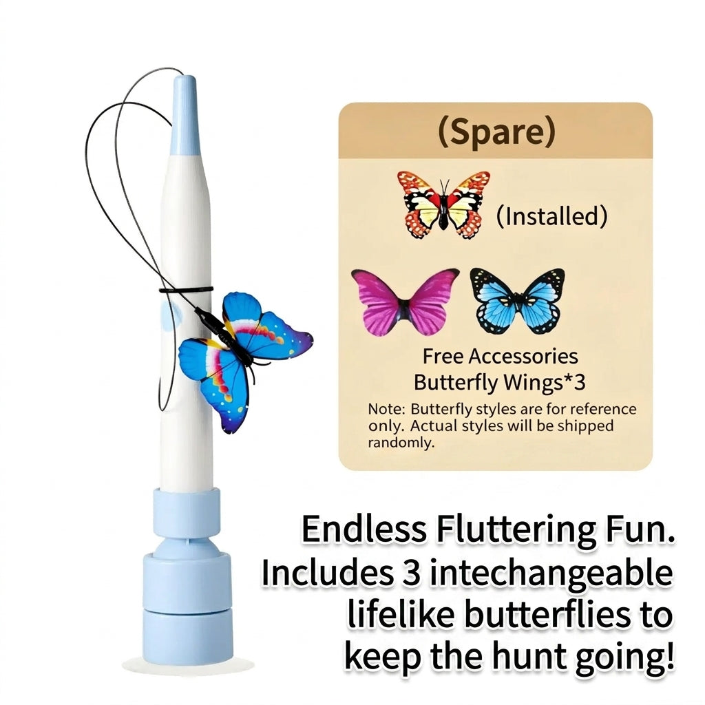 Electric Suction Cup Butterfly Cat Toy Interactive Flying Teaser with Steel Wire Long Rod Self Entertaining for Cats