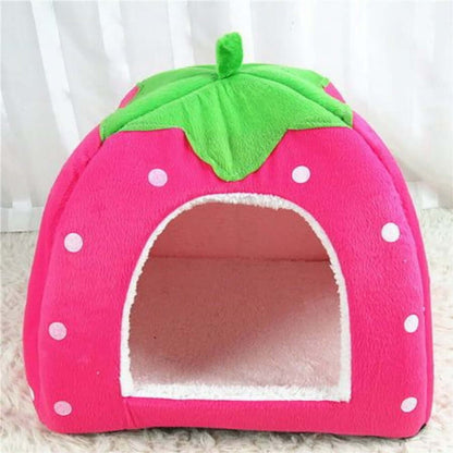 Soft Cat Beds with Adorable Designs – Spoil Your Fur Baby in a pink strawberry-shaped cat bed.
