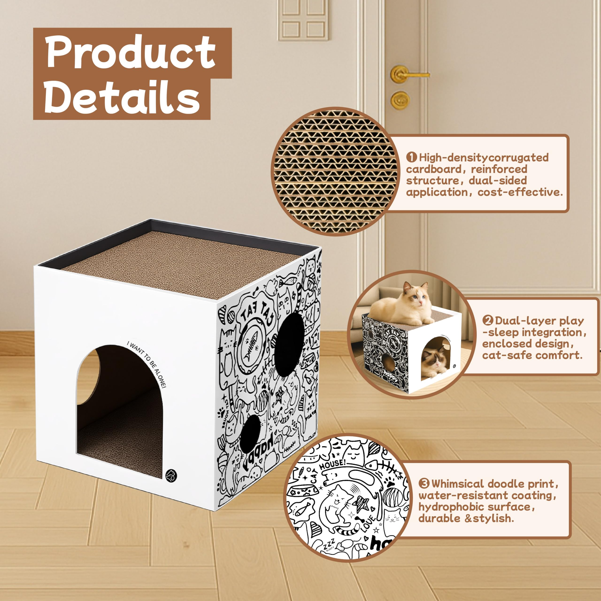 Eco Friendly Multi Level Cat House Stylish Den Scratcher Box Bark&Paw Lab
