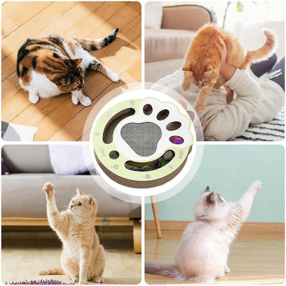 Interactive Feather Ball Scratch Board Kittens Durable Multi-functions Cat Scratcher Cardboard Bark&Paw Lab