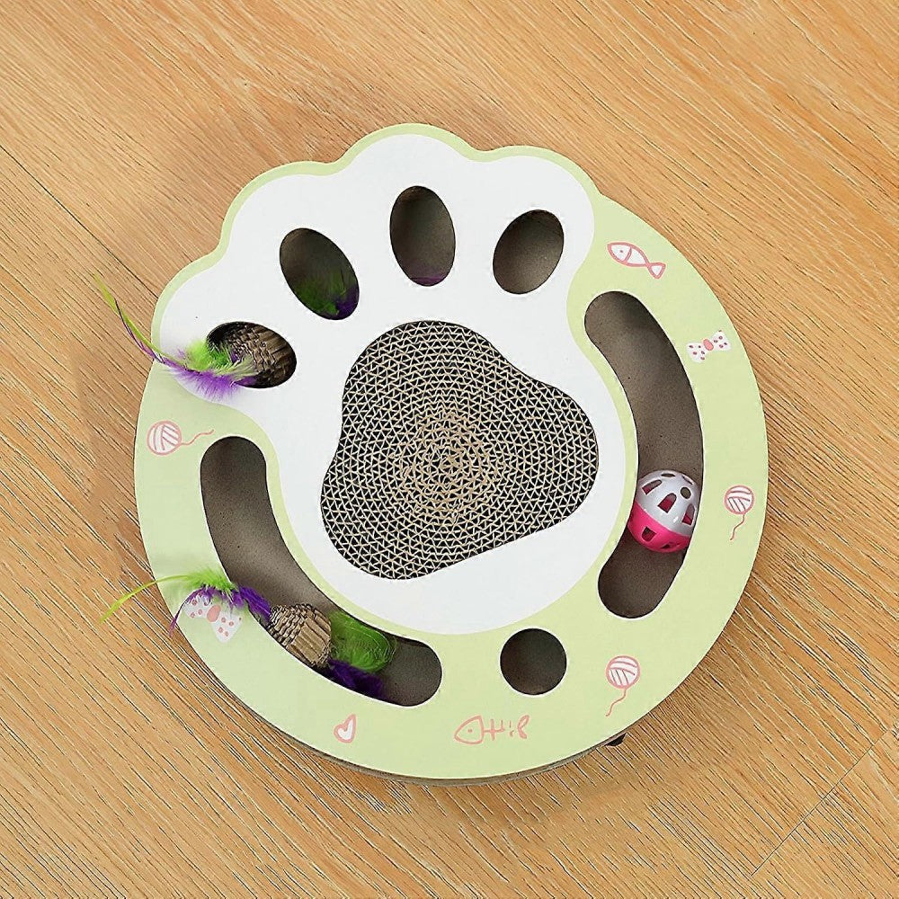 Interactive Feather Ball Scratch Board Kittens Durable Multi-functions Cat Scratcher Cardboard Bark&Paw Lab