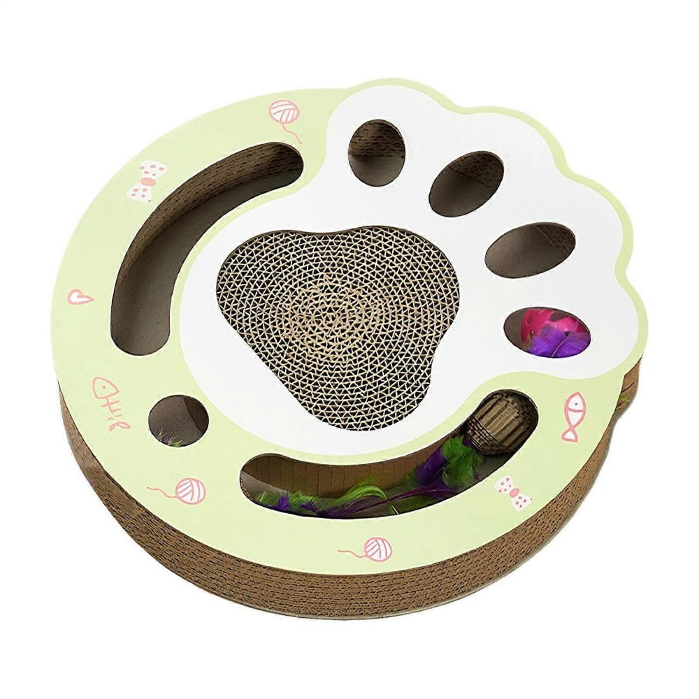 Interactive Feather Ball Scratch Board Kittens Durable Multi-functions Cat Scratcher Cardboard Bark&Paw Lab