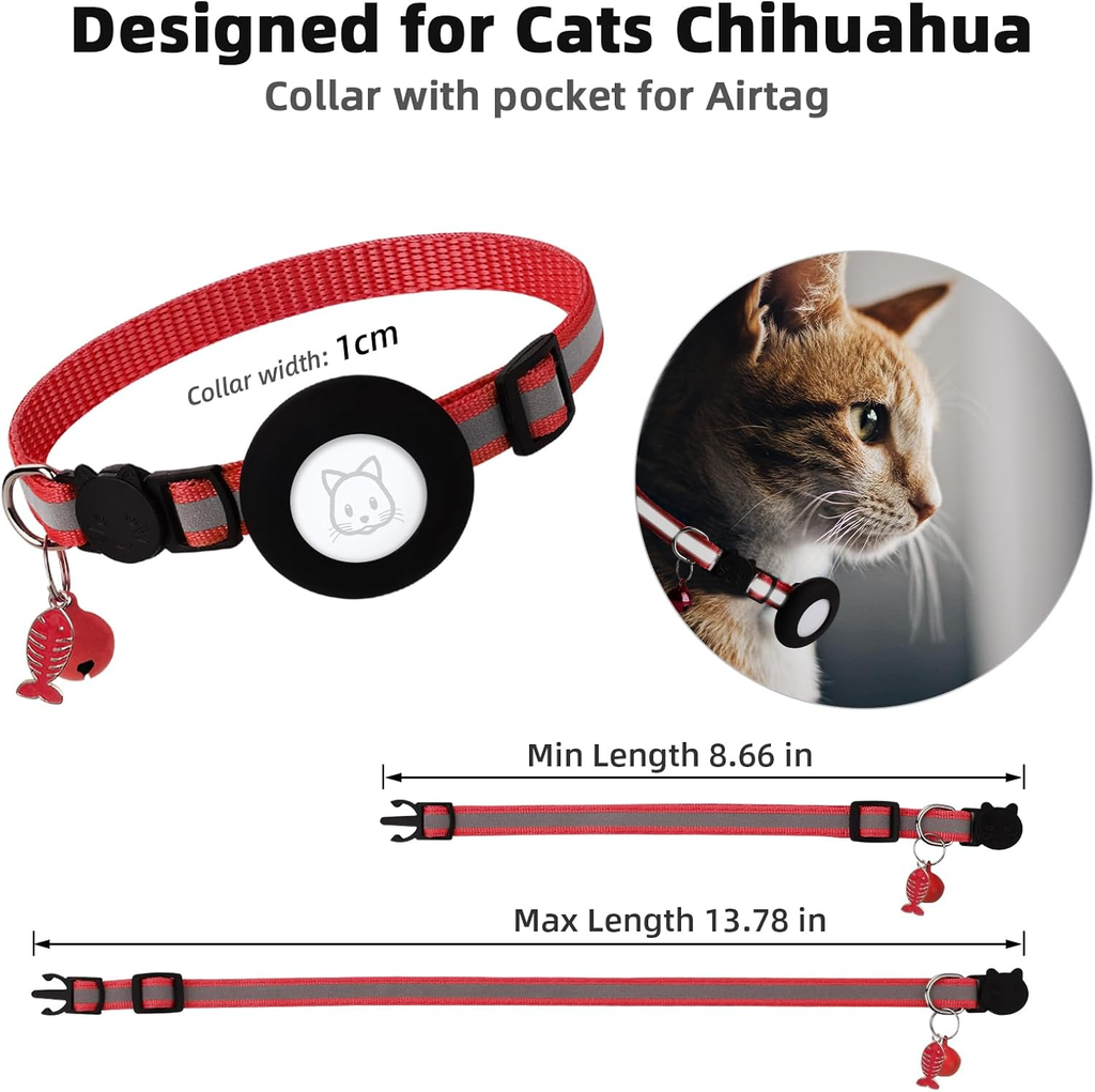 Reflective Adjustable Anti-Lost Pet Cat& Dog Collar With Airtag Compatibility