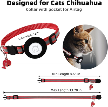 Reflective Adjustable Anti-Lost Pet Cat& Dog Collar With Airtag Compatibility Bark&Paw Lab