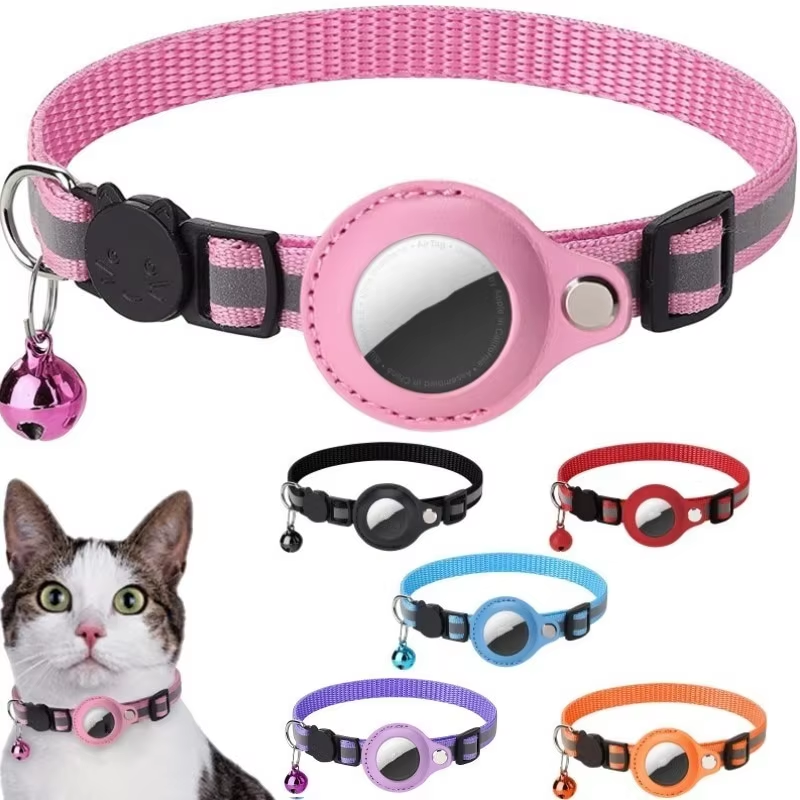 Reflective Adjustable Anti-Lost Pet Cat& Dog Collar With Airtag Compatibility Bark&Paw Lab