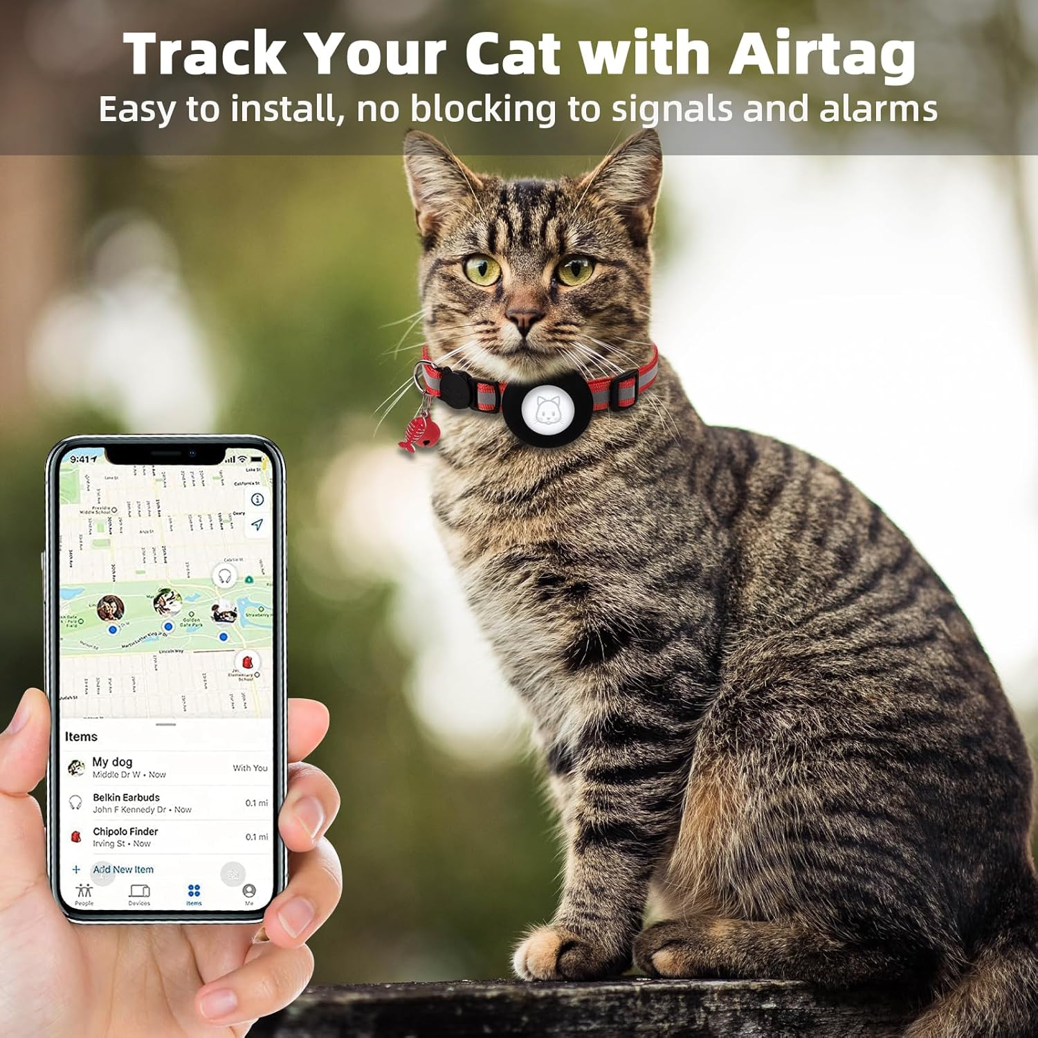 Reflective Adjustable Anti-Lost Pet Cat& Dog Collar With Airtag Compatibility Bark&Paw Lab