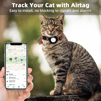 Reflective Adjustable Anti-Lost Pet Cat& Dog Collar With Airtag Compatibility Bark&Paw Lab