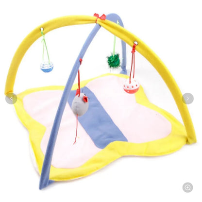 Cartoon Cat Play Mat Tent with Bell Toy Ladybug Bee Butterfly Bark&Paw Lab