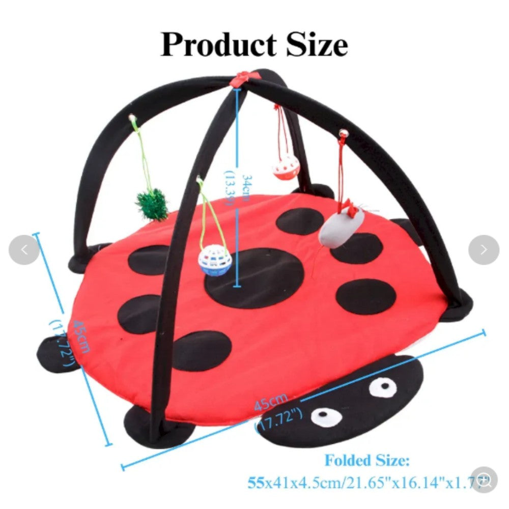 Cartoon Cat Play Mat Tent with Bell Toy Ladybug Bee Butterfly Bark&Paw Lab