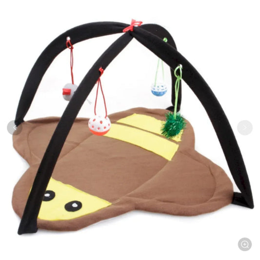 Cartoon Cat Play Mat Tent with Bell Toy Ladybug Bee Butterfly Bark&Paw Lab