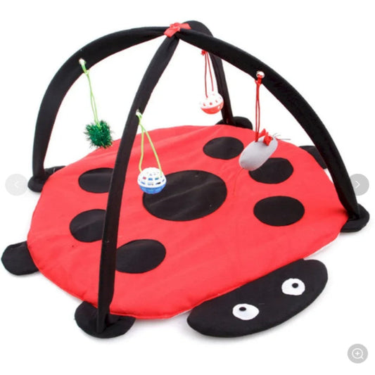 Cartoon Cat Play Mat Tent with Bell Toy Ladybug Bee Butterfly Bark&Paw Lab