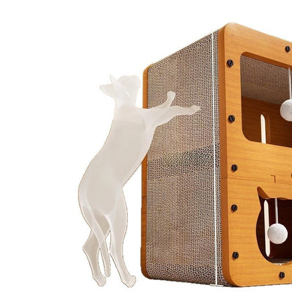 Durable 2-in-1 Cat Scratcher Lounge Bed & Teaser Toy house
