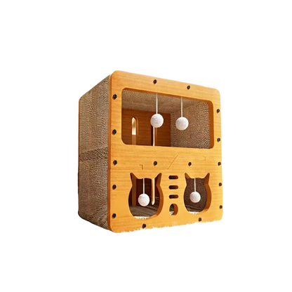 Durable 2-in-1 Cat Scratcher Lounge Bed & Teaser Toy house