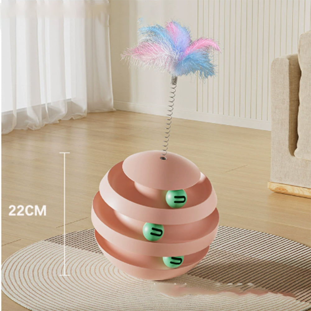 Cat turntable toy with feather—an interaction must-have for pets