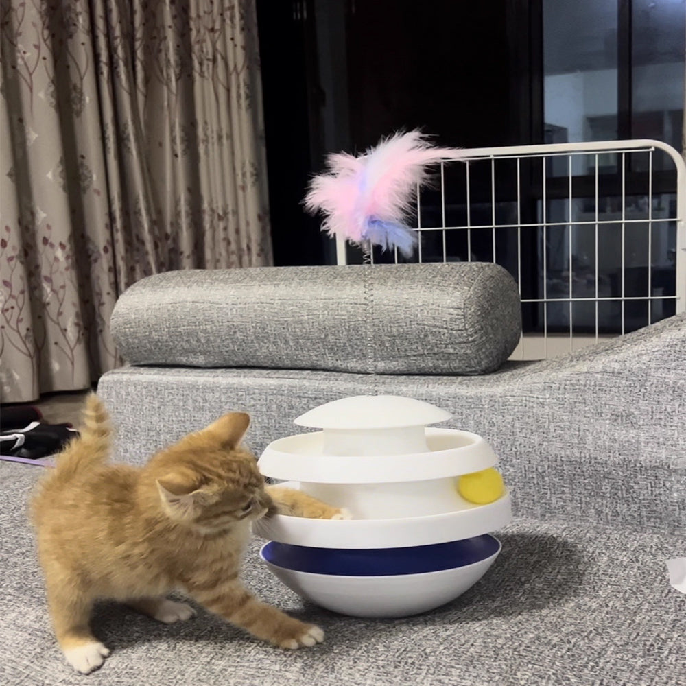 Cat turntable toy with feather—an interaction must-have for pets