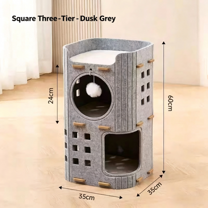 Multi-Layer All-in-One Cat Tree with Felt Cave Bed Year-Round Tunnel Cat House Warm & Durable Cat Condo