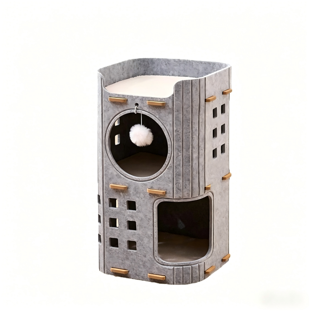 Multi-Layer All-in-One Cat Tree with Felt Cave Bed Year-Round Tunnel Cat House Warm & Durable Cat Condo